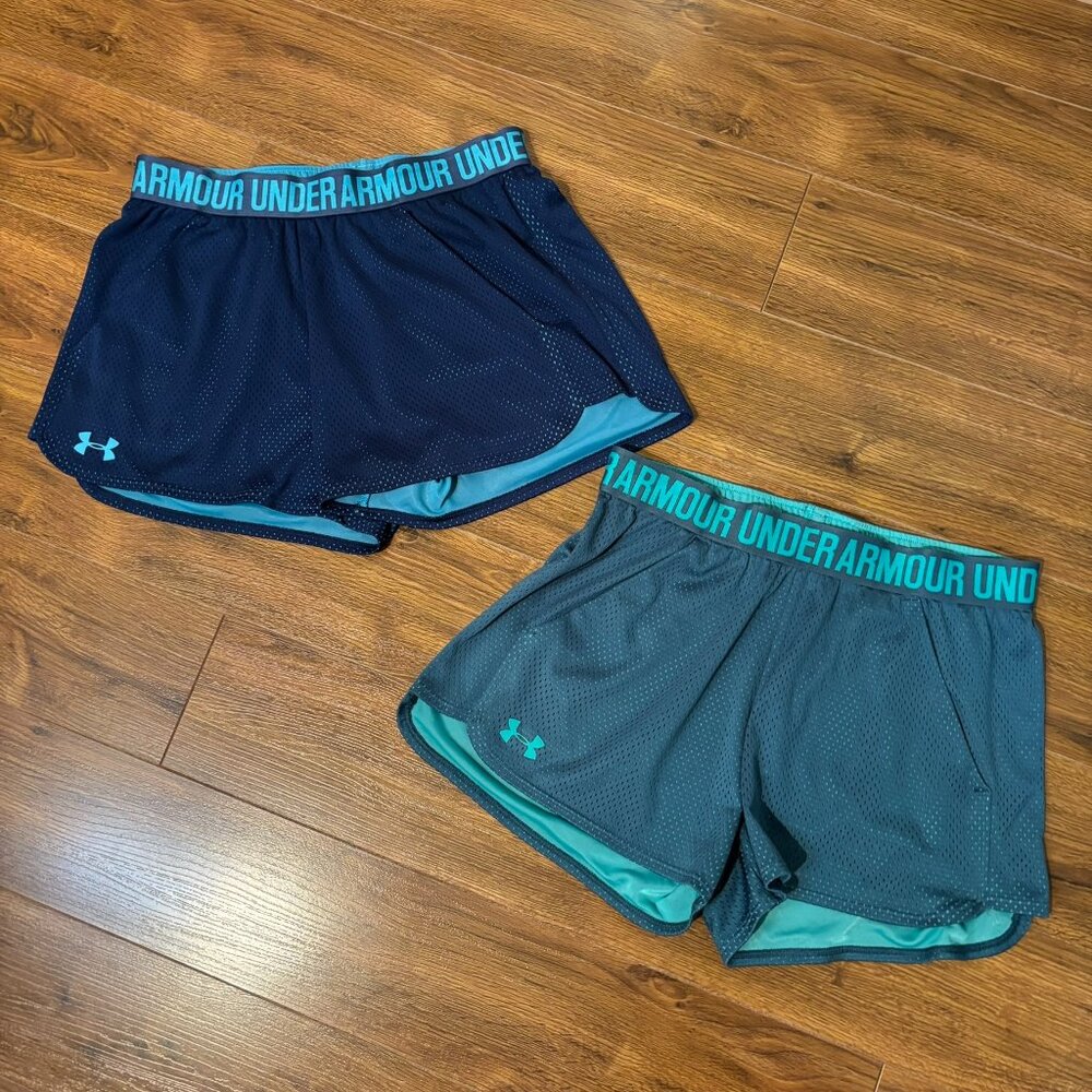 UA Under Armour 2 Pairs Mesh Lined Shorts Blue Green S Small SEE LISTING DESCRIP